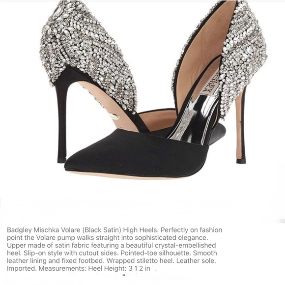 Badgley Mischka Volare Black Satin Crystal Embellished Stiletto Heels US5.5 - Picture 3 of 13
